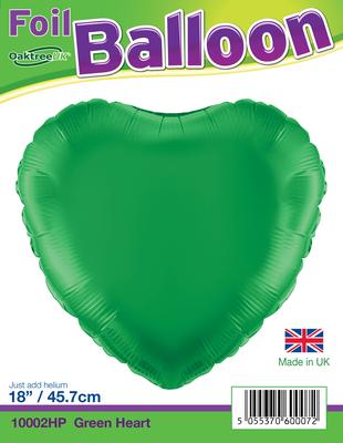 Oaktree 18inch Green Hearts Packaged - Foil Balloons